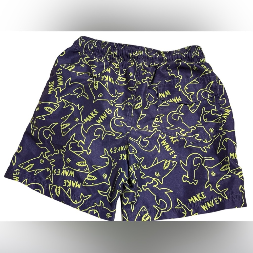 Kids Shark Print Shorts - Navy and Lime - Picture 2 of 6